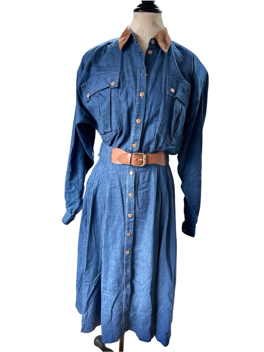 Toni Todd denim western southwestern 1980s full skirt dress M